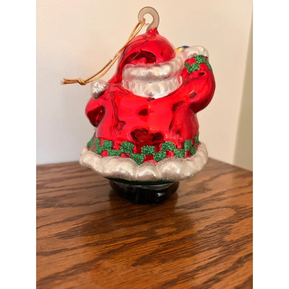 Vintage Blown Glass Santa Claus Christmas Ornament Red Green Glitter 4 Inch